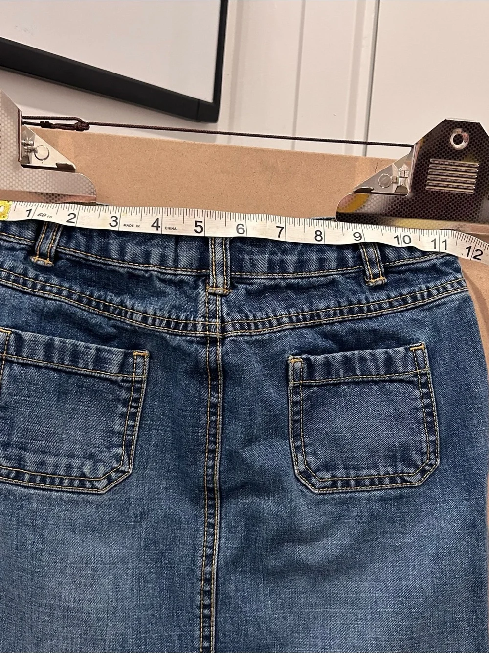 Old Navy Girls 7 Denim Midi Skirt Utility Pocket Blue Jean Y2K